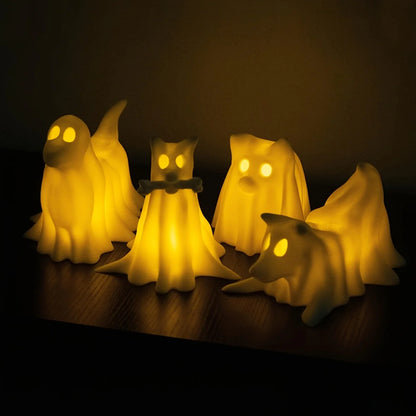 Spooky Cute Resin Dog Statue – White Halloween Figurine for Witch Garden Party Décor