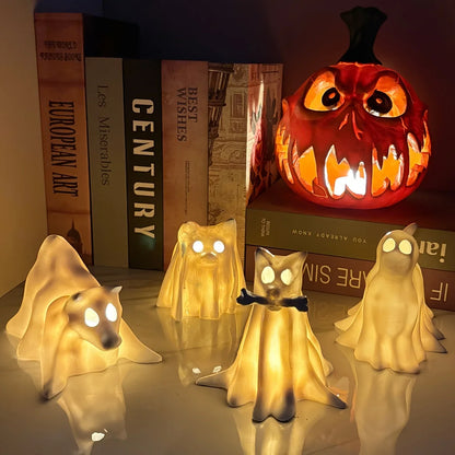 Spooky Cute Resin Dog Statue – White Halloween Figurine for Witch Garden Party Décor