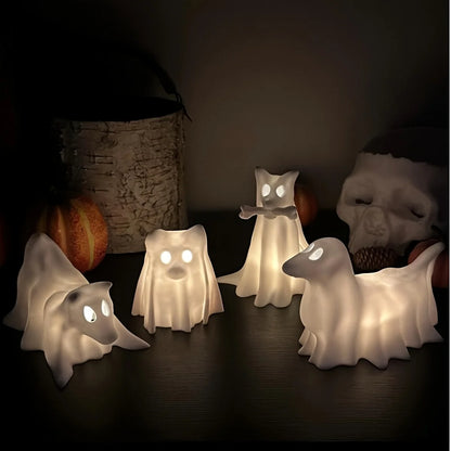 Spooky Cute Resin Dog Statue – White Halloween Figurine for Witch Garden Party Décor