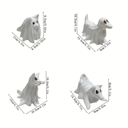 Spooky Cute Resin Dog Statue – White Halloween Figurine for Witch Garden Party Décor