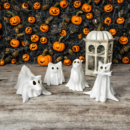 Spooky Cute Resin Dog Statue – White Halloween Figurine for Witch Garden Party Décor